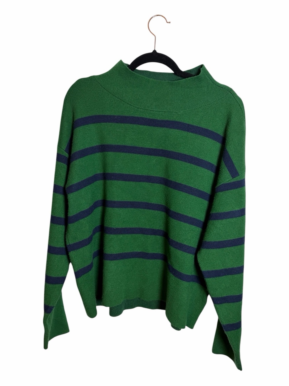 Maeve Knit Green Blue Striped Mock Neck Long Sleeve Pullover Sweater Women L